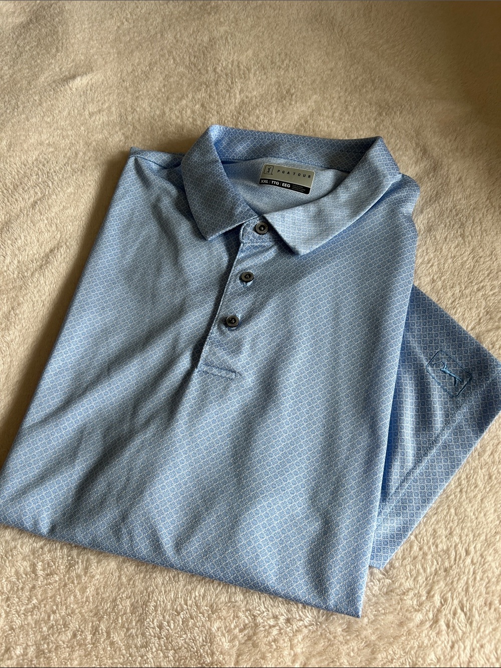 PGA Tour Light Blue Micro-Pattern Performance Polo